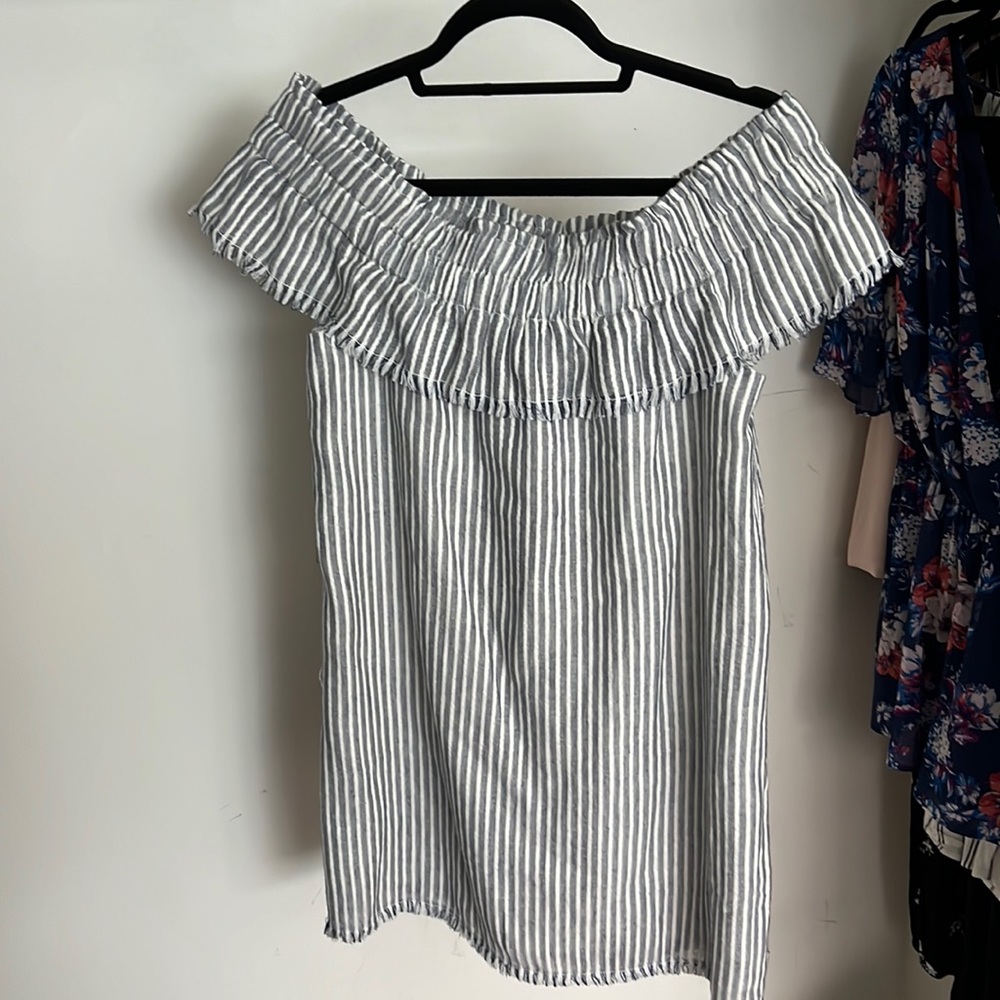 Greylin striped off the shoulder dress